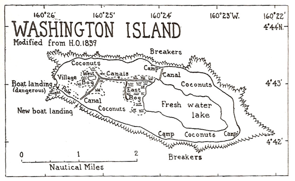 Map of Teraina, Kiribati drawn by Edwin H. Bryan, Jr.
